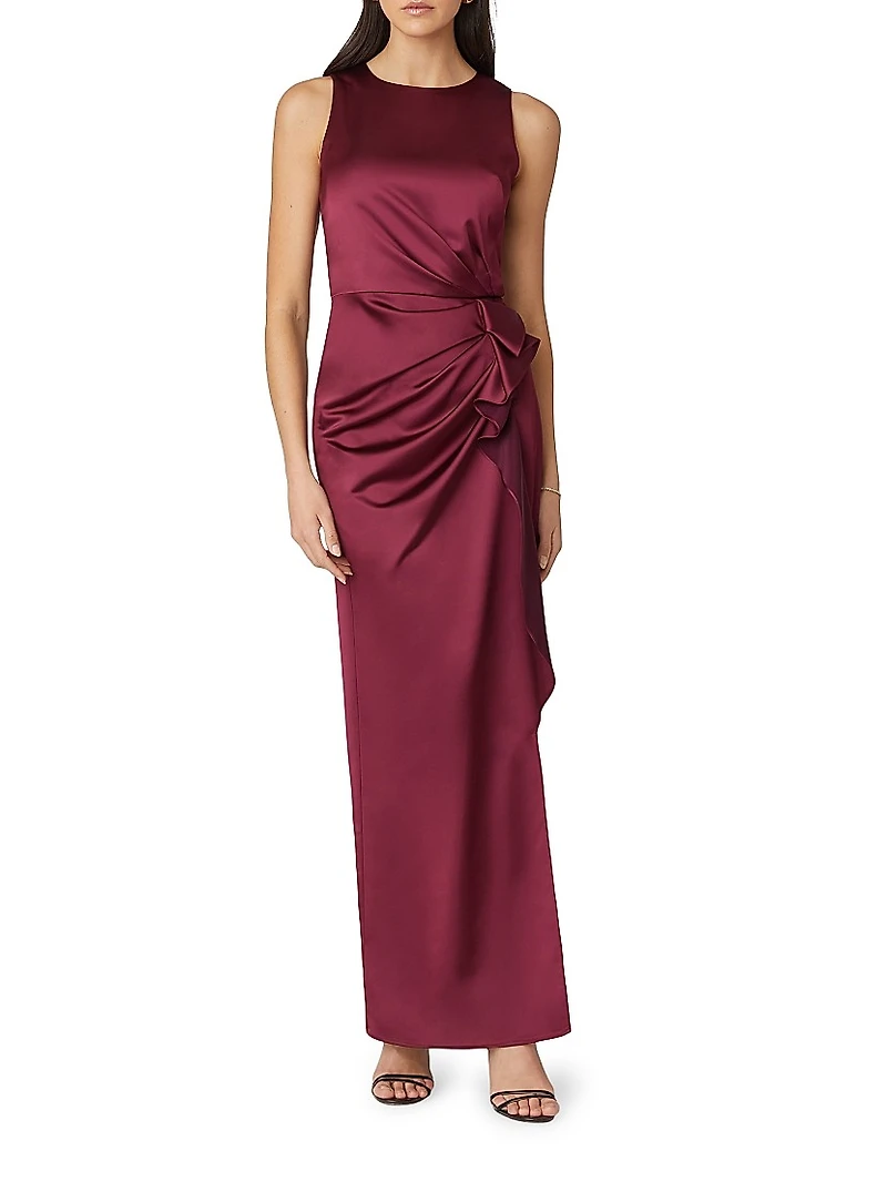 Stone Satin Drape Sheath Gown