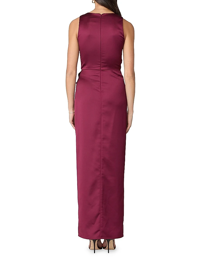 Stone Satin Drape Sheath Gown
