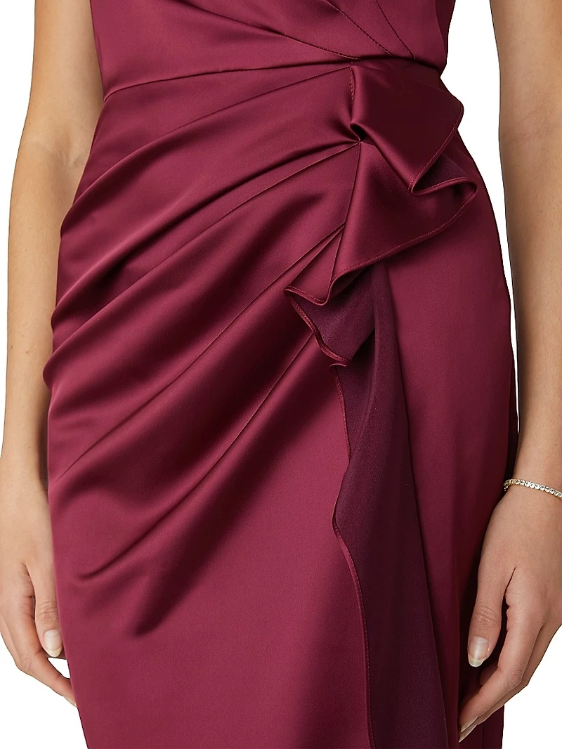Stone Satin Drape Sheath Gown