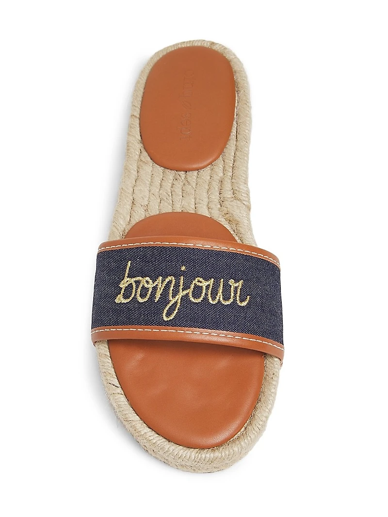 Josephine Denim Leather-Trimmed Espadrille Slides