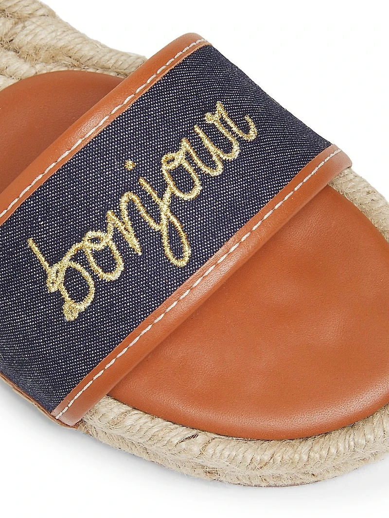 Josephine Denim Leather-Trimmed Espadrille Slides