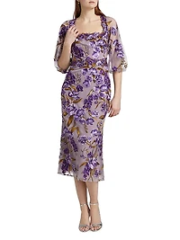 Orchid & Rose Embroidered Tulle Cocktail Dress