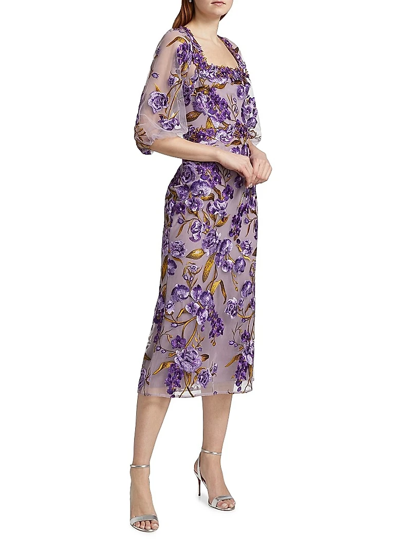 Orchid & Rose Embroidered Tulle Cocktail Dress