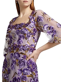 Orchid & Rose Embroidered Tulle Cocktail Dress