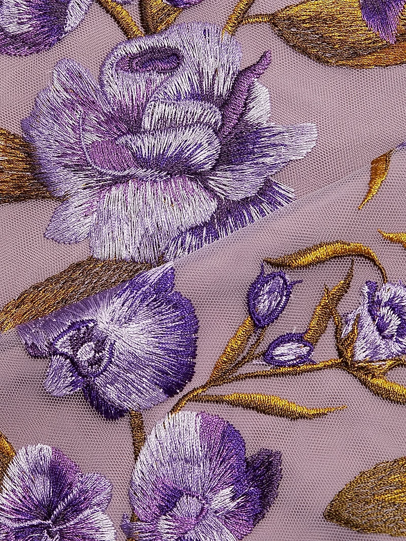 Orchid & Rose Embroidered Tulle Cocktail Dress