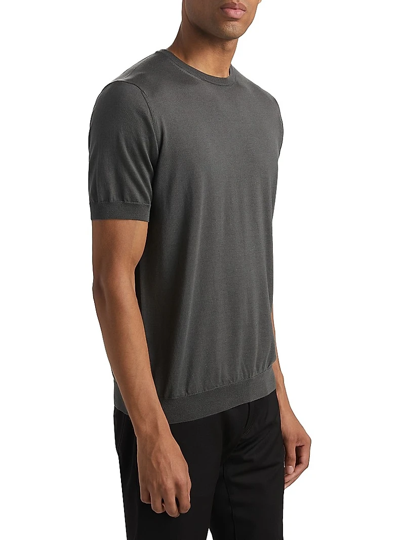 Cotton-Silk Short-Sleeve Sweater