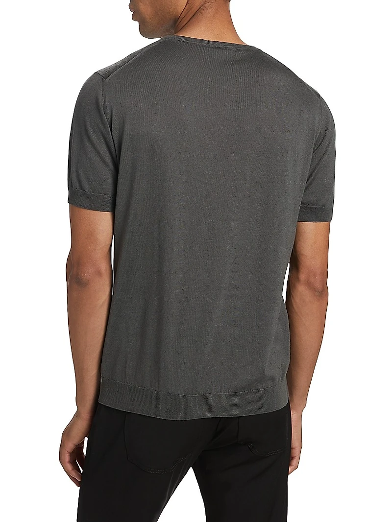 Cotton-Silk Short-Sleeve Sweater