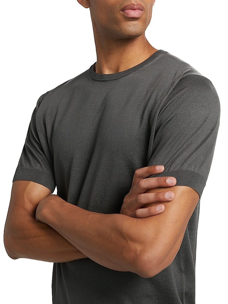 Cotton-Silk Short-Sleeve Sweater