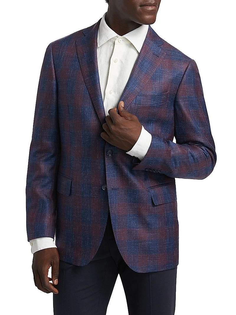 COLLECTION Plaid Wool, Silk & Linen Blazer