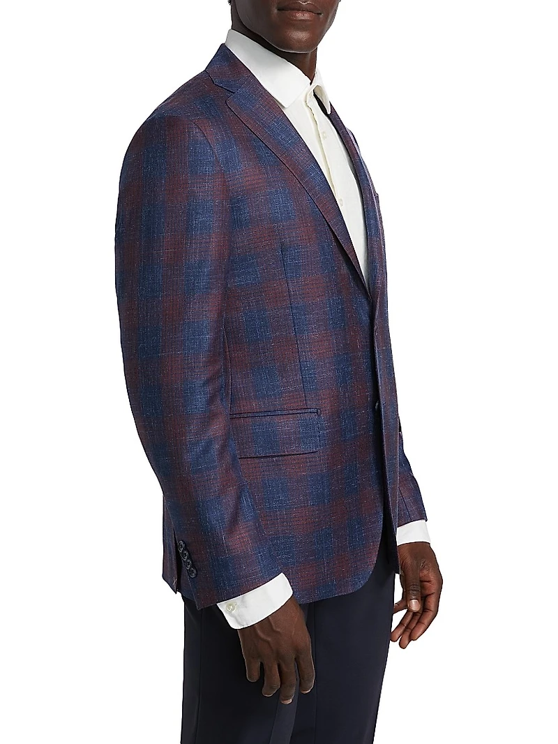 COLLECTION Plaid Wool, Silk & Linen Blazer