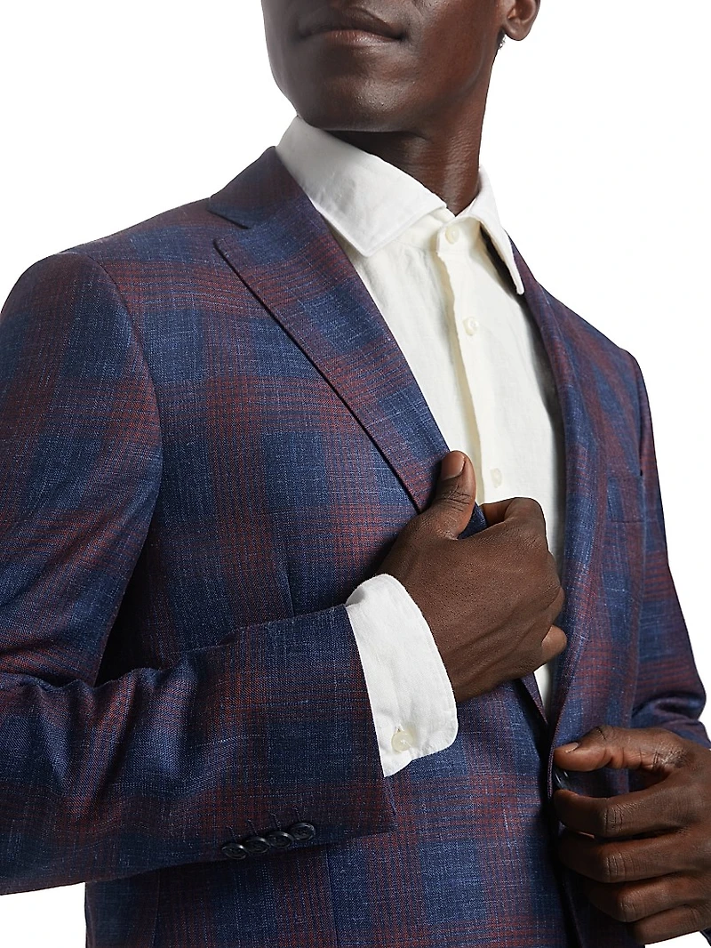 COLLECTION Plaid Wool, Silk & Linen Blazer