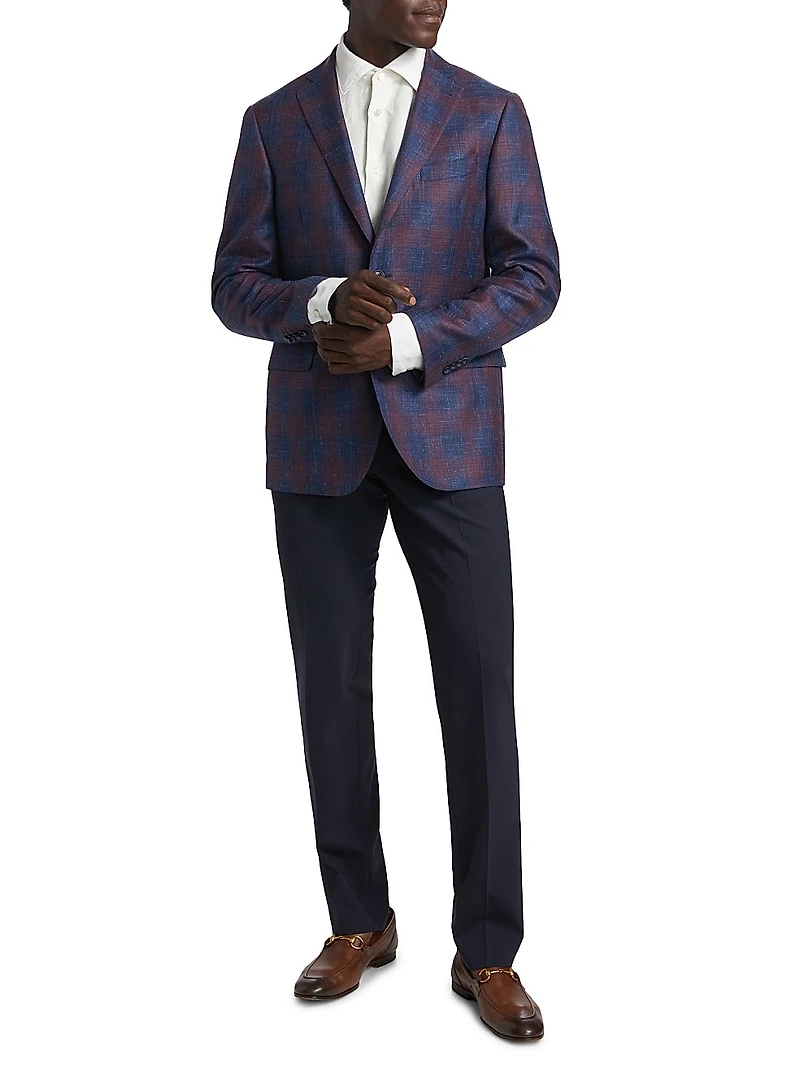 COLLECTION Plaid Wool, Silk & Linen Blazer