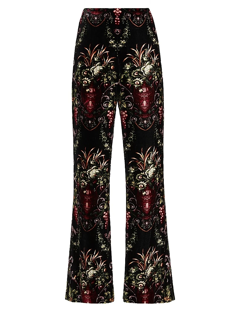 Firenze Floral Velvet Straight-Leg Pants
