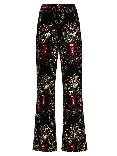 Firenze Floral Velvet Straight-Leg Pants