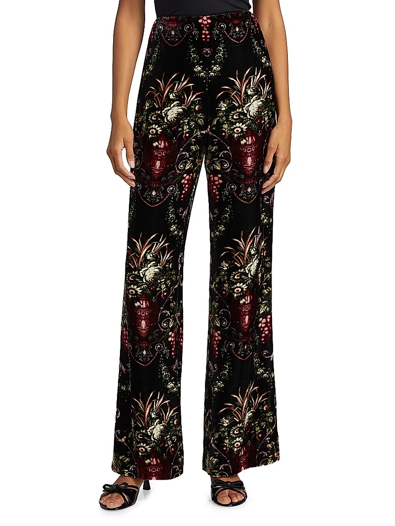Firenze Floral Velvet Straight-Leg Pants