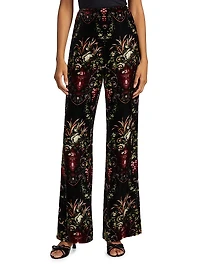 Firenze Floral Velvet Straight-Leg Pants