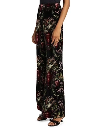 Firenze Floral Velvet Straight-Leg Pants
