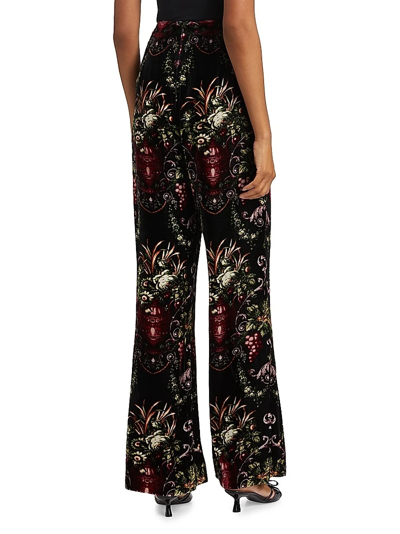Firenze Floral Velvet Straight-Leg Pants