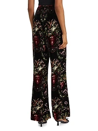 Firenze Floral Velvet Straight-Leg Pants