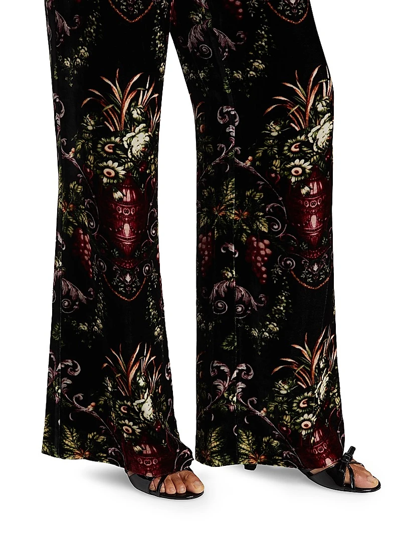 Firenze Floral Velvet Straight-Leg Pants