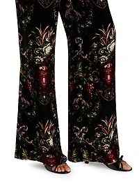 Firenze Floral Velvet Straight-Leg Pants