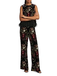 Firenze Floral Velvet Straight-Leg Pants