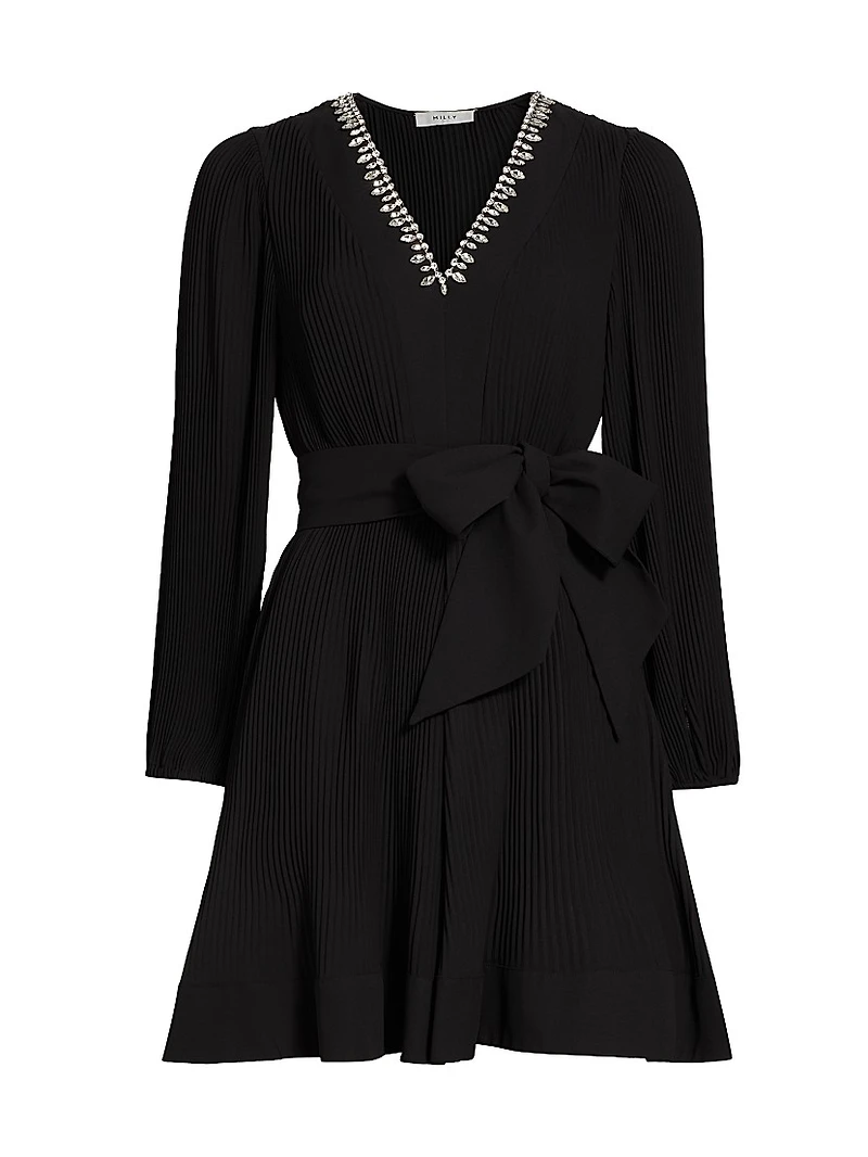 Liv Embellished Pleated V-Neck Minidress
