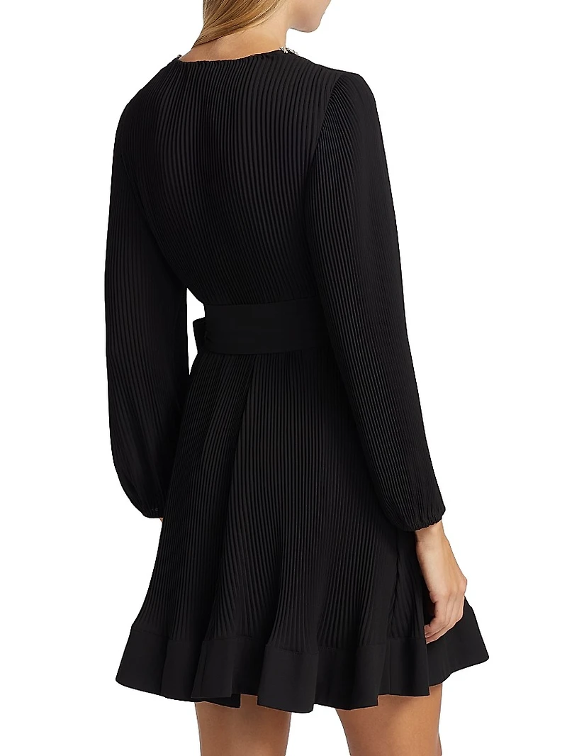 Liv Embellished Pleated V-Neck Minidress