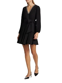 Liv Embellished Pleated V-Neck Minidress