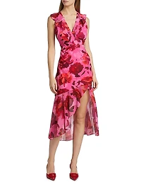 Nanci Blurred Blossom Ruffle Cocktail Dress