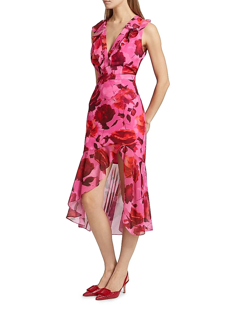 Nanci Blurred Blossom Ruffle Cocktail Dress