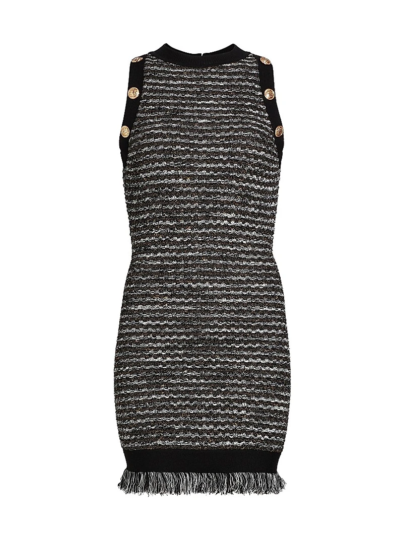 Fringe Tweed Sleeveless Minidress