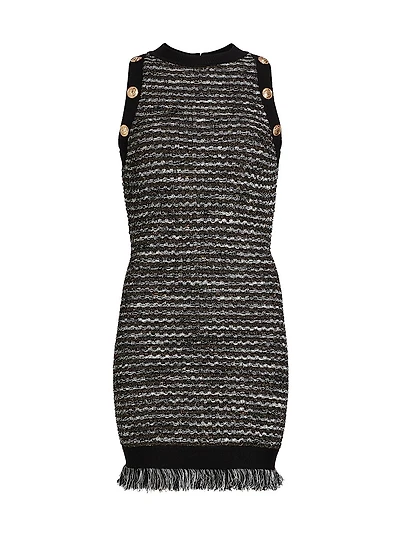 Fringe Tweed Sleeveless Minidress