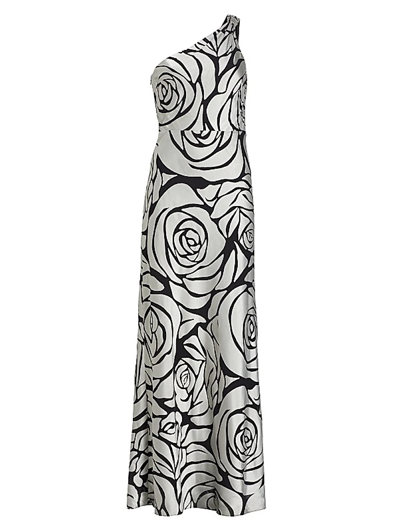 Isley Floral Chiffon One-Shoulder Maxi Dress