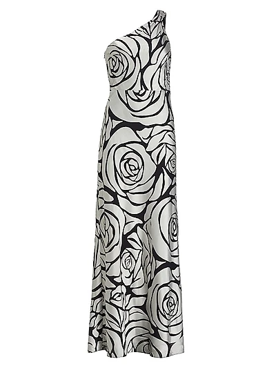 Isley Floral Chiffon One-Shoulder Maxi Dress