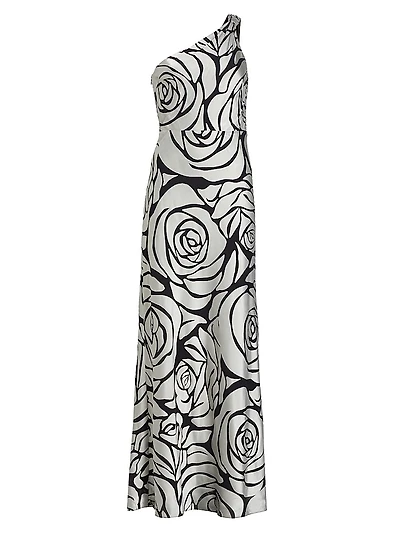 Isley Floral Chiffon One-Shoulder Maxi Dress