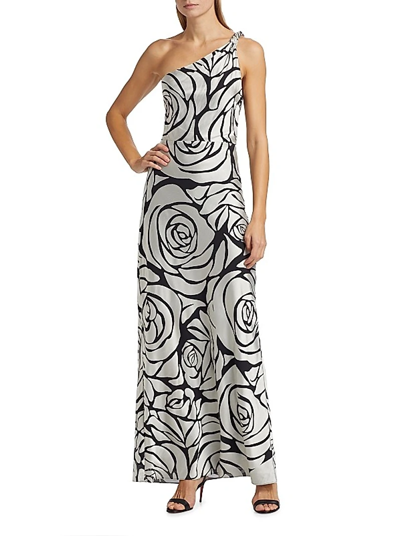 Isley Floral Chiffon One-Shoulder Maxi Dress