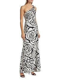 Isley Floral Chiffon One-Shoulder Maxi Dress