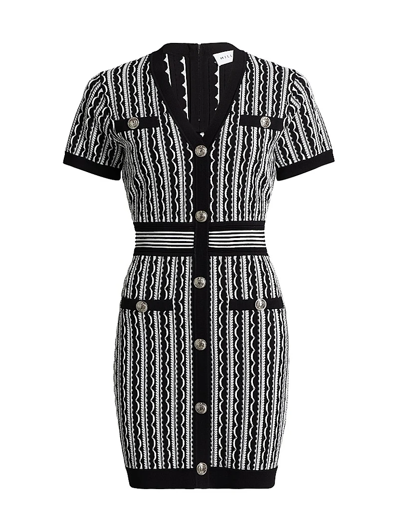 Scallop Textured V-Neck Knit Minidress