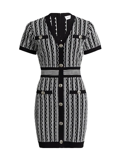 Scallop Textured V-Neck Knit Minidress