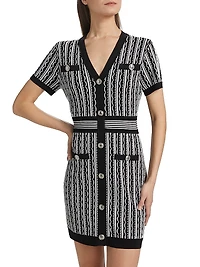Scallop Textured V-Neck Knit Minidress