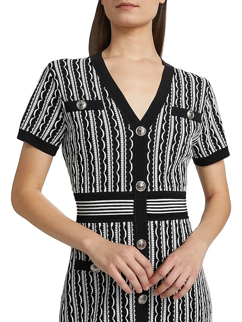 Scallop Textured V-Neck Knit Minidress
