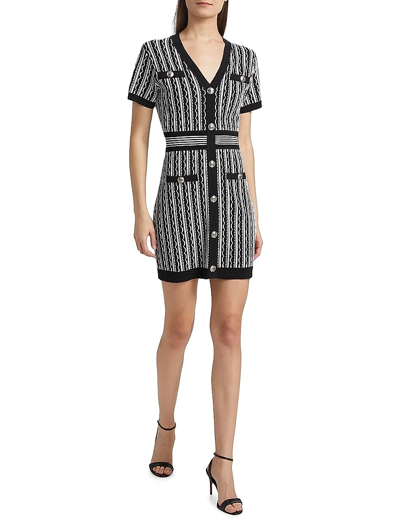 Scallop Textured V-Neck Knit Minidress