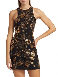 Isabele Floral Field Sequin-Embellished Sleeveless Minidress