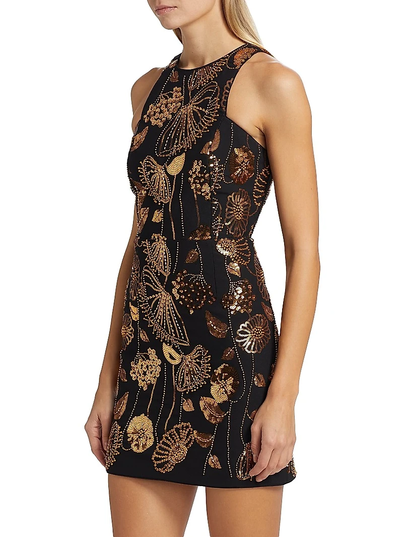 Isabele Floral Field Sequin-Embellished Sleeveless Minidress
