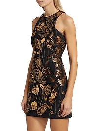 Isabele Floral Field Sequin-Embellished Sleeveless Minidress
