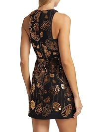 Isabele Floral Field Sequin-Embellished Sleeveless Minidress