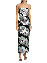 Orion Sequin-Embellished Floral Velvet Strapless Maxi Dress