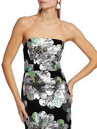 Orion Sequin-Embellished Floral Velvet Strapless Maxi Dress