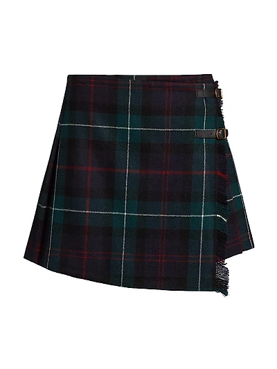 Plaid Pleated Wrap Skirt